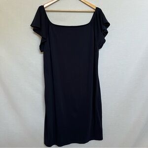 Ralph Lauren Navy Blue 100% Cotton Ruffle Flutter Sleeve Dress